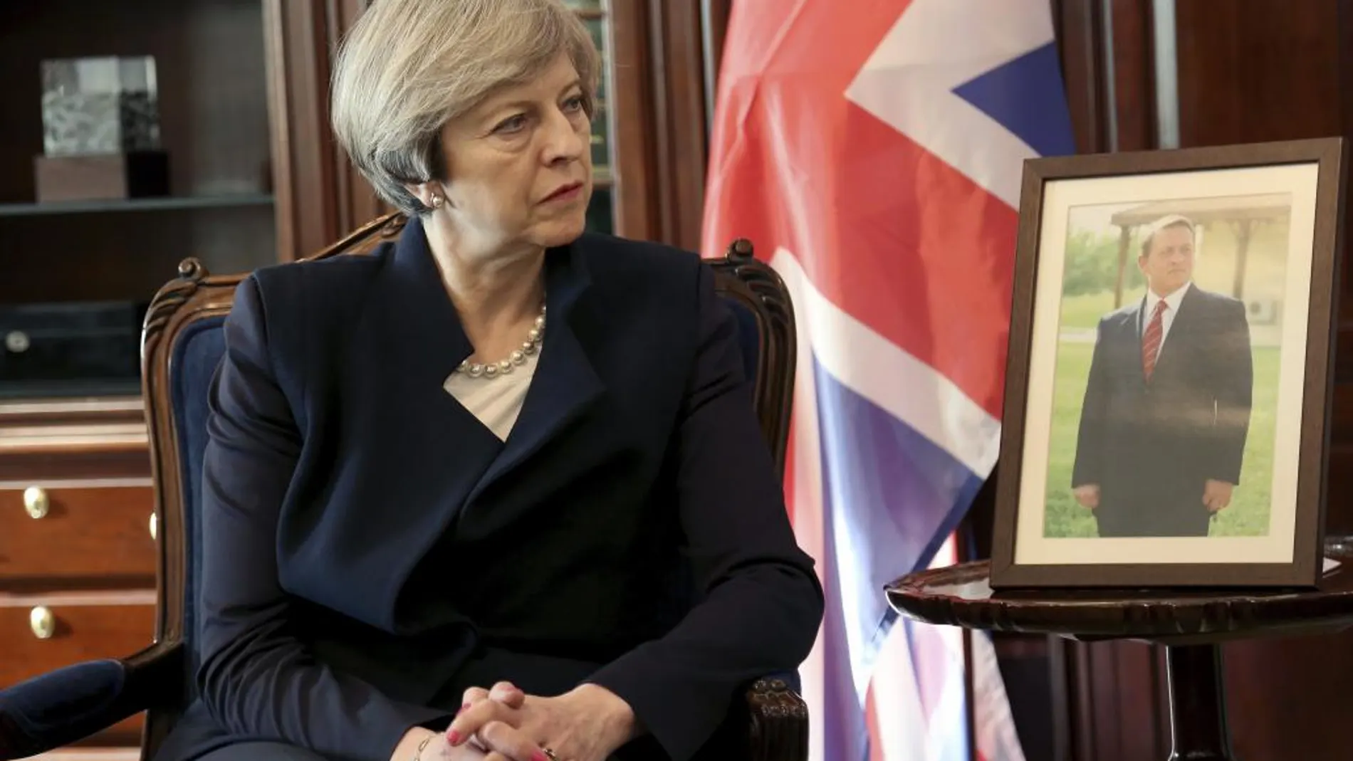 La primera ministra británica, Theresa May, ayer durante su visita a Amán, Jordania
