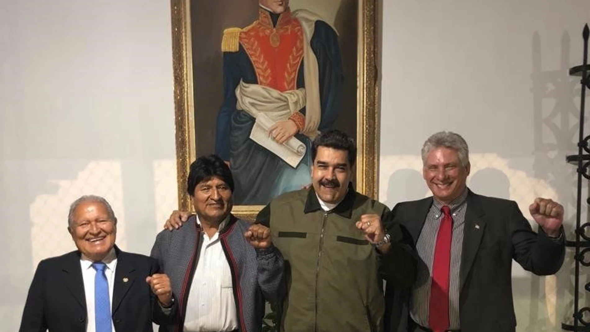 Maduro con Miguel Díaz-Canel (Cuba), Salvador Sánchez Céren (El Salvador) y Evo Morales (Bolivia) hoy, en Caracas (Venezuela)/Foto: Efe
