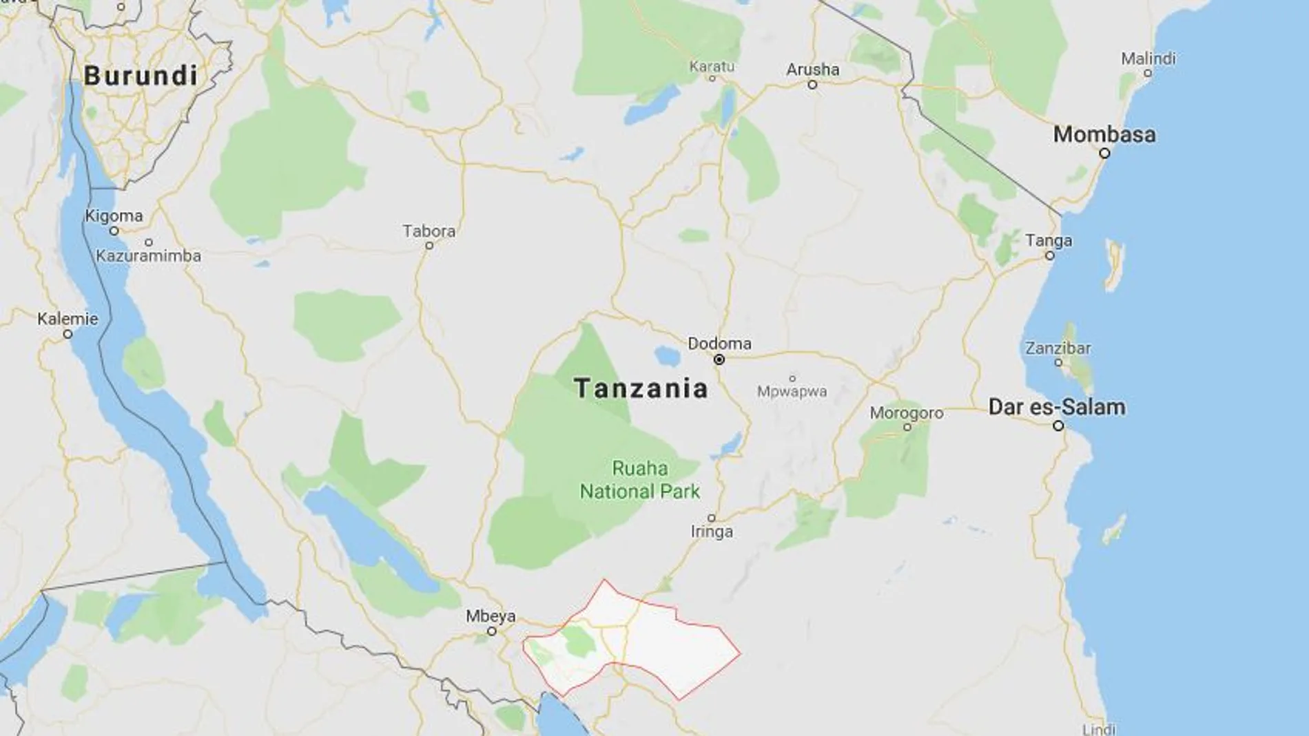 Mapa de Tanzania en el que se muestra la región de Njombe