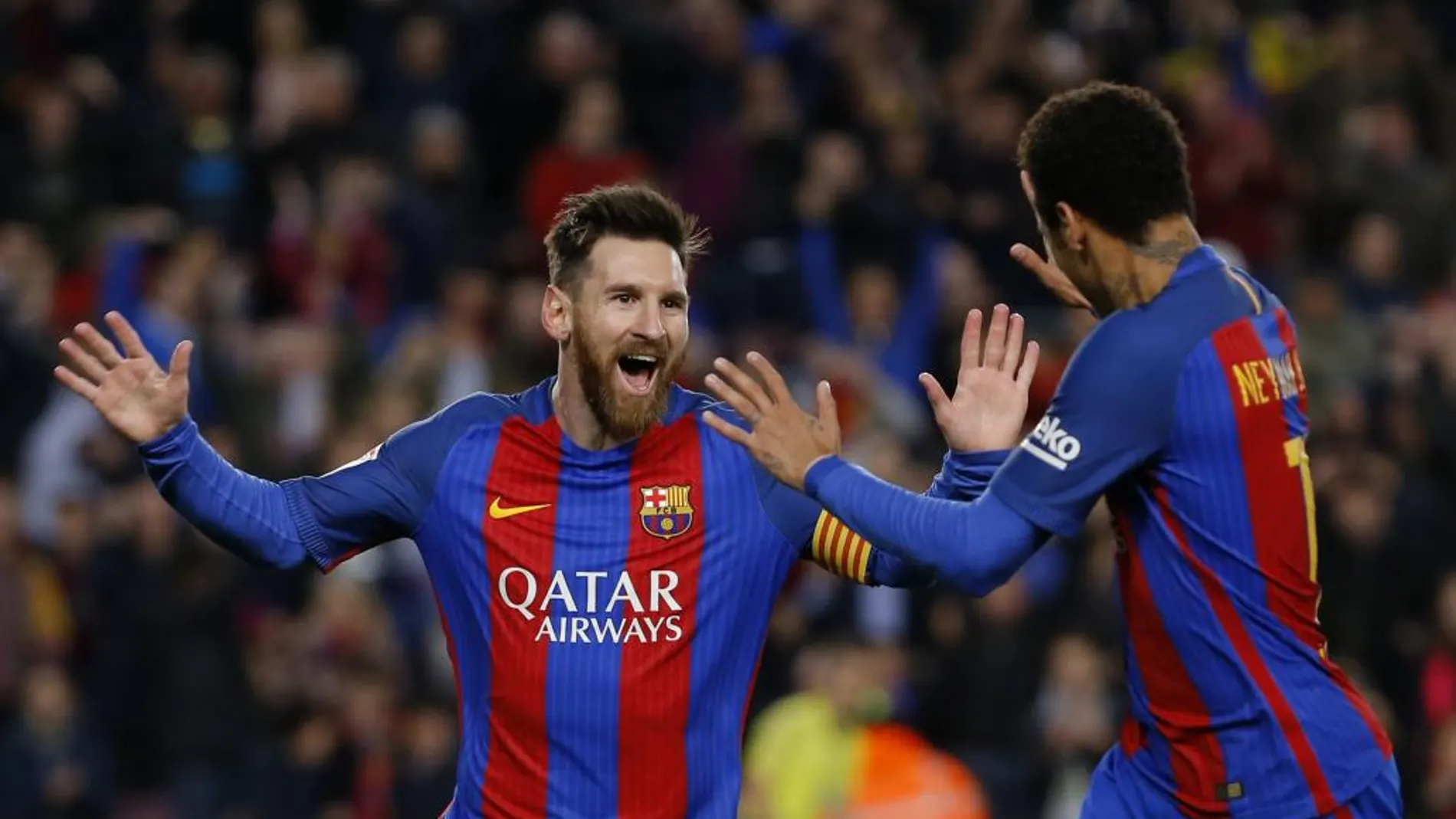 Messi y Neymar celebrando el gol contra el Celta