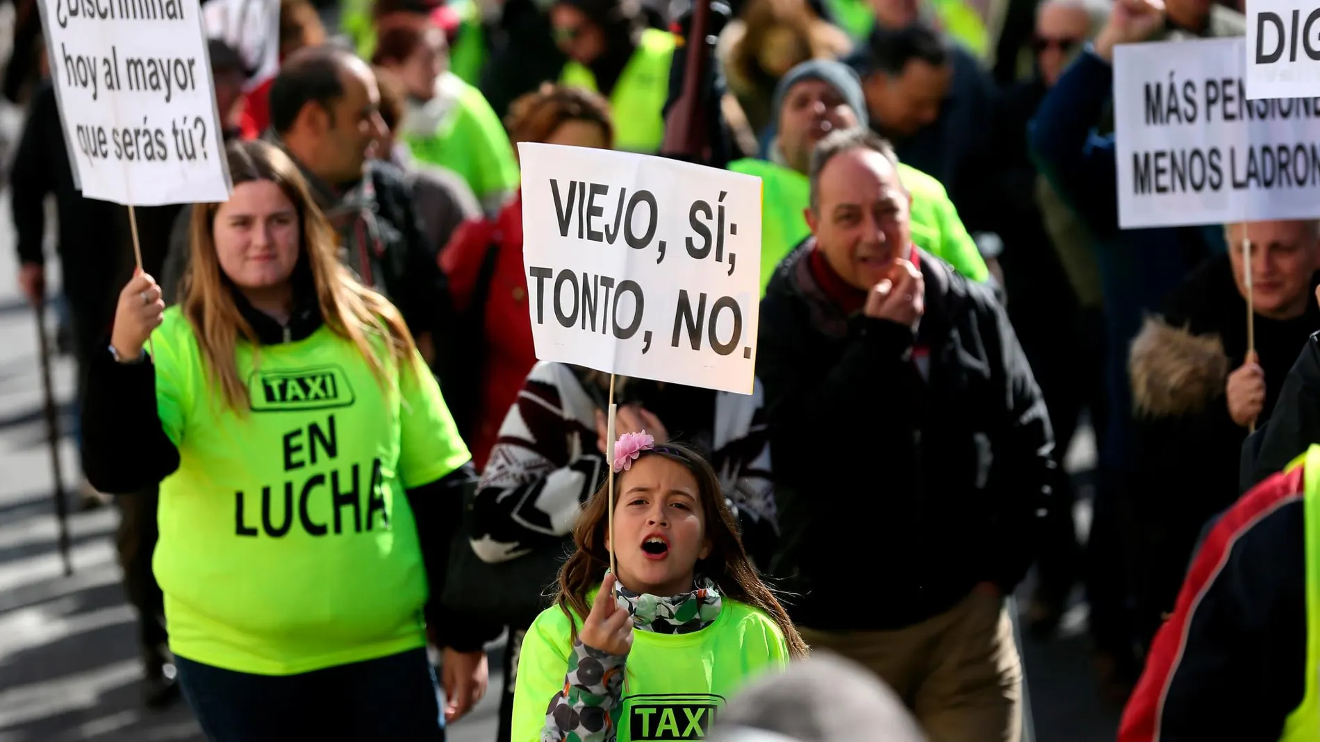 Manifestación de pensionistas y taxistas en Madrid