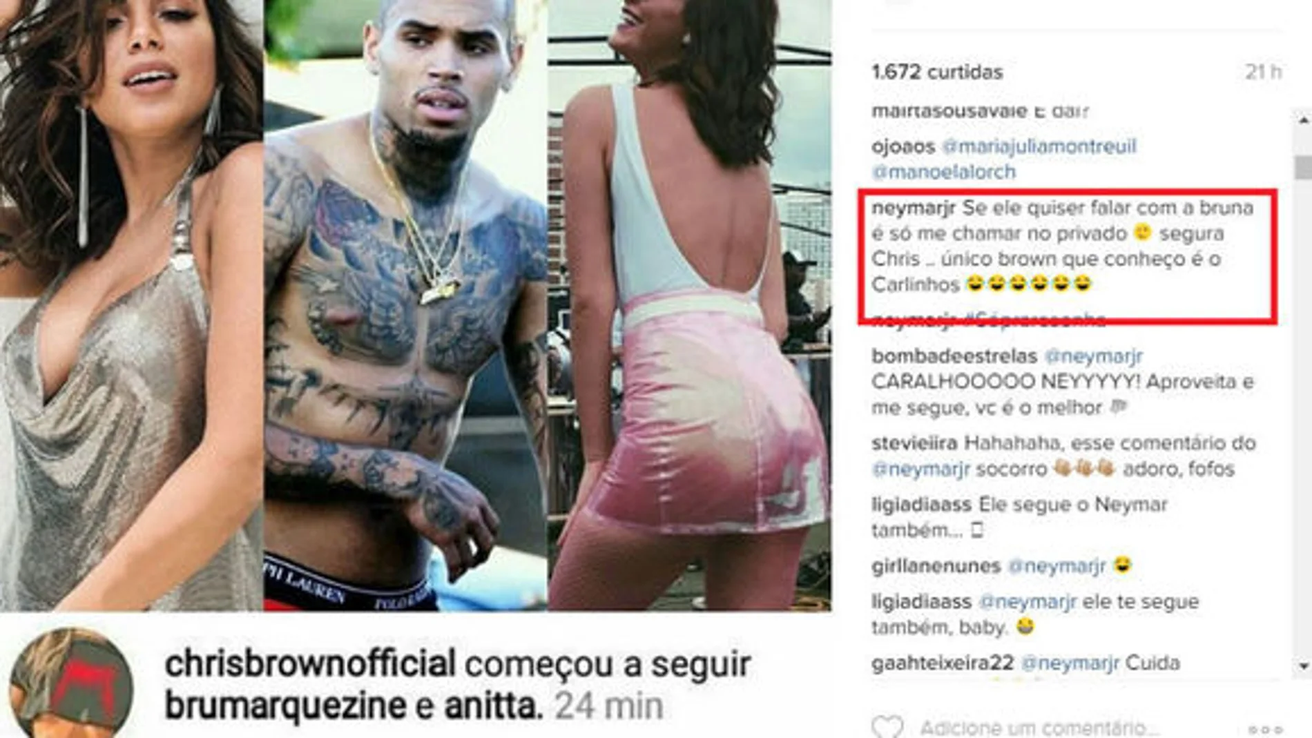 Neymar y Chris Brown se enzarzan en Instagram por la novia del futbolista