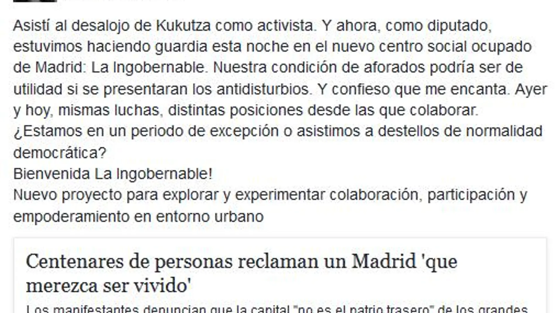 El mensaje de Facebook que delata al diputado de Podemos