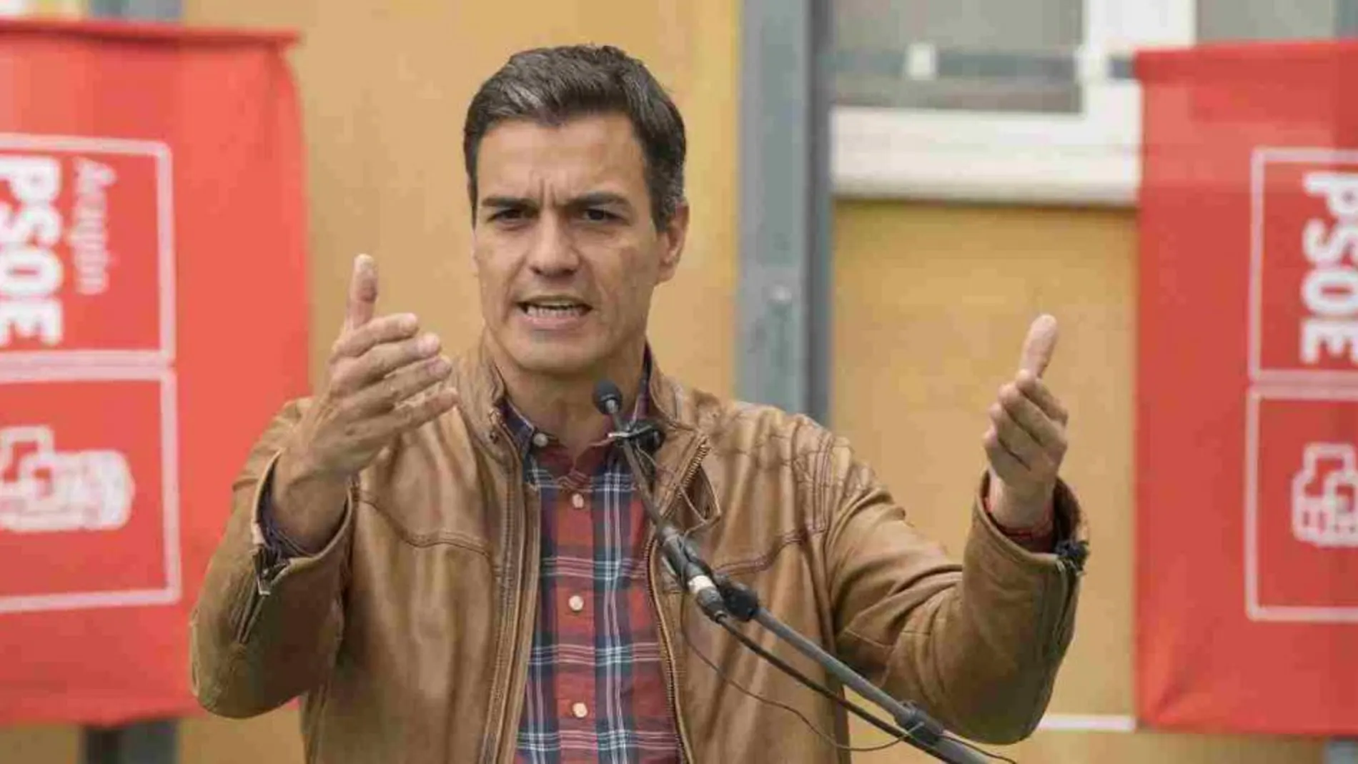 Pedro Sánchez, durante su intervención en un acto de campaña con militantes del partido, hoy en Teruel.