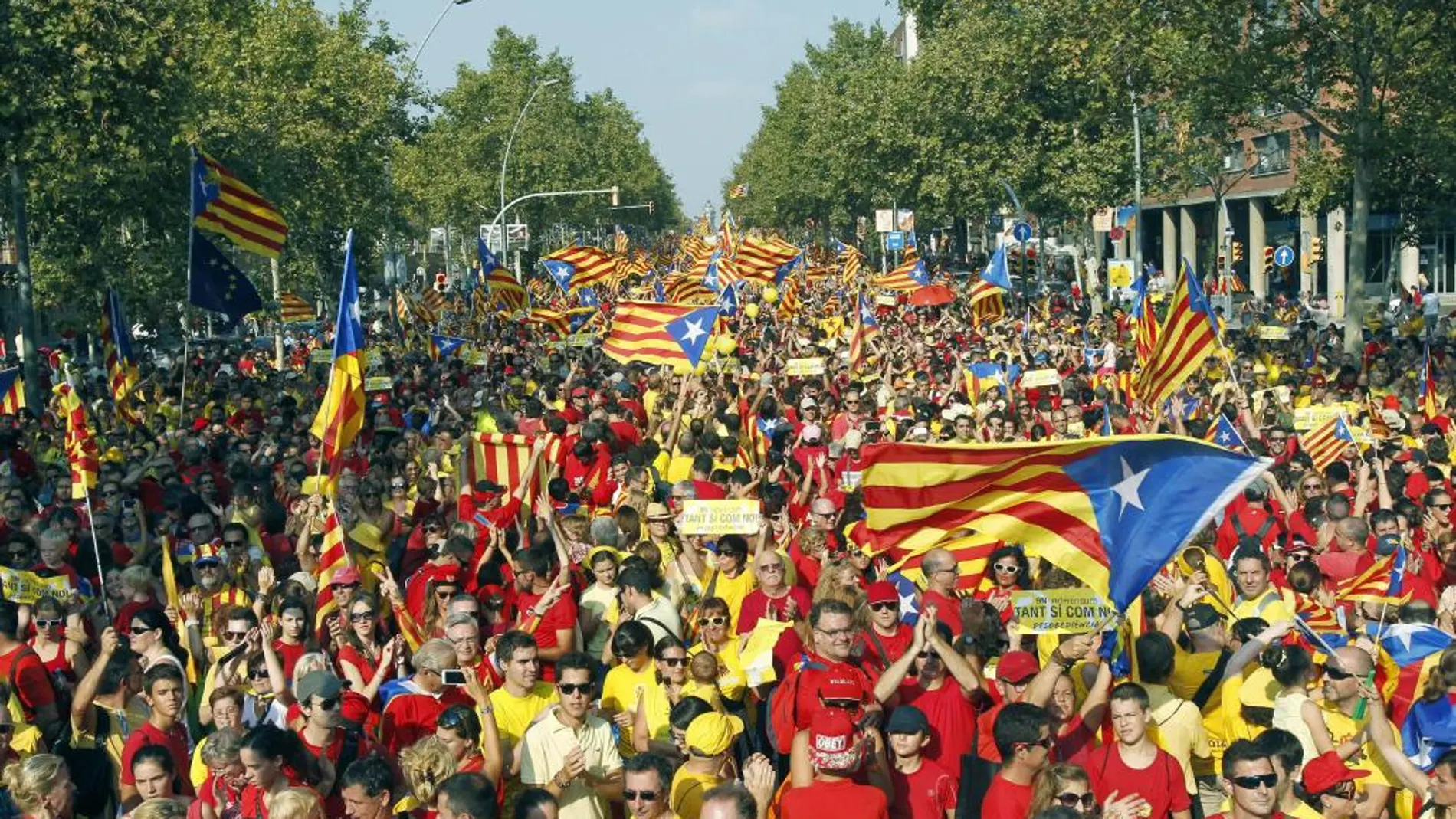 Imagen de una manifestación convocada por la Asamblea Nacional Catalana y Omnium Cultural con motivo de la Diada