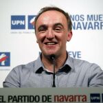 El parlamentario y exconsejero Javier Esparza durante la rueda de prensa que ofreció tras ser elegido nuevo presidente de UPN, en sustitución de Yolanda Barcina