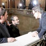 Junqueras, Baños y Mas, en los pasillos del Parlament tras uno de los fallidos debates de investidura