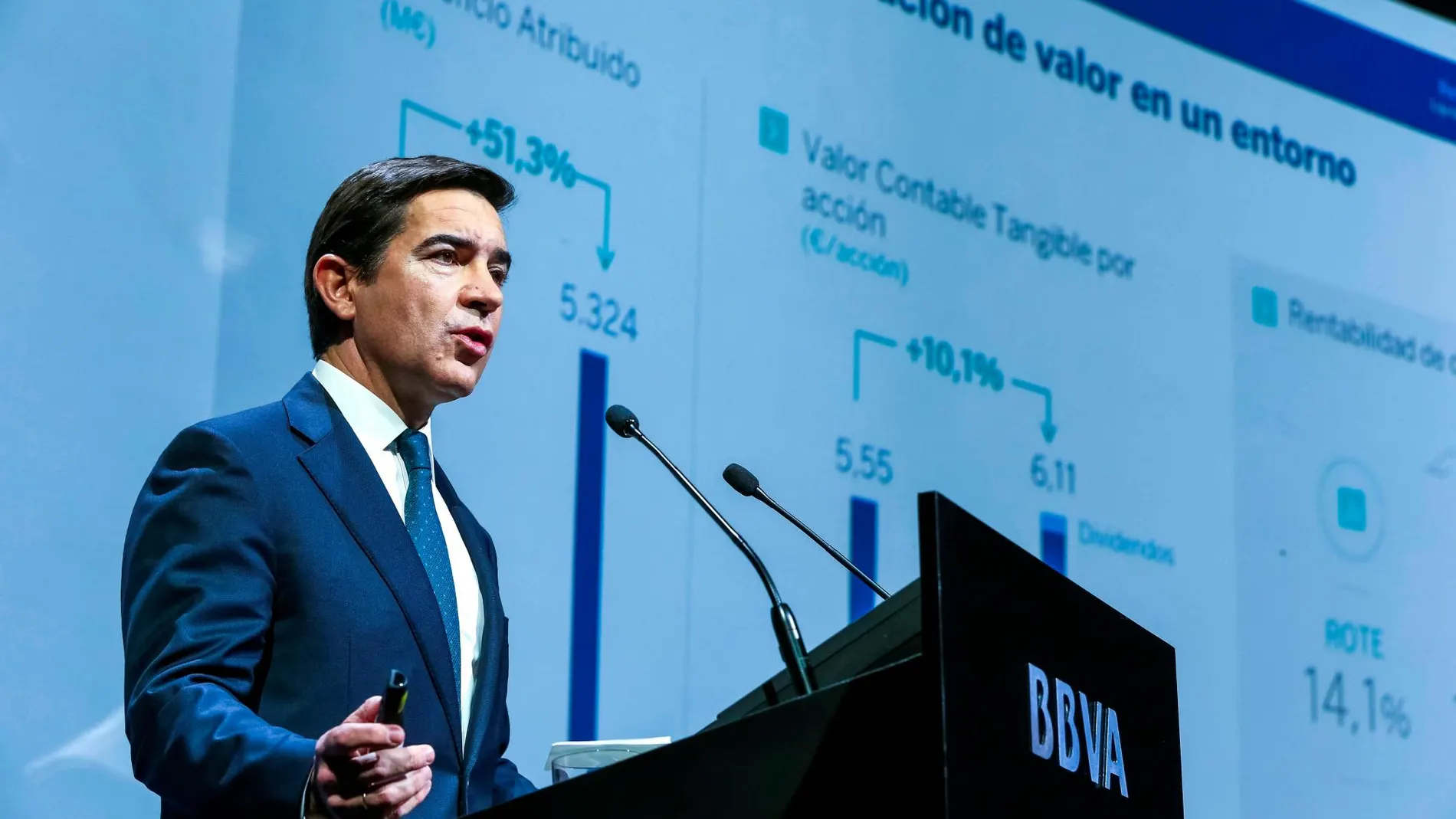 Carlos Torres, presidente del BBVA, durante la presentación de los resultados de la entidad