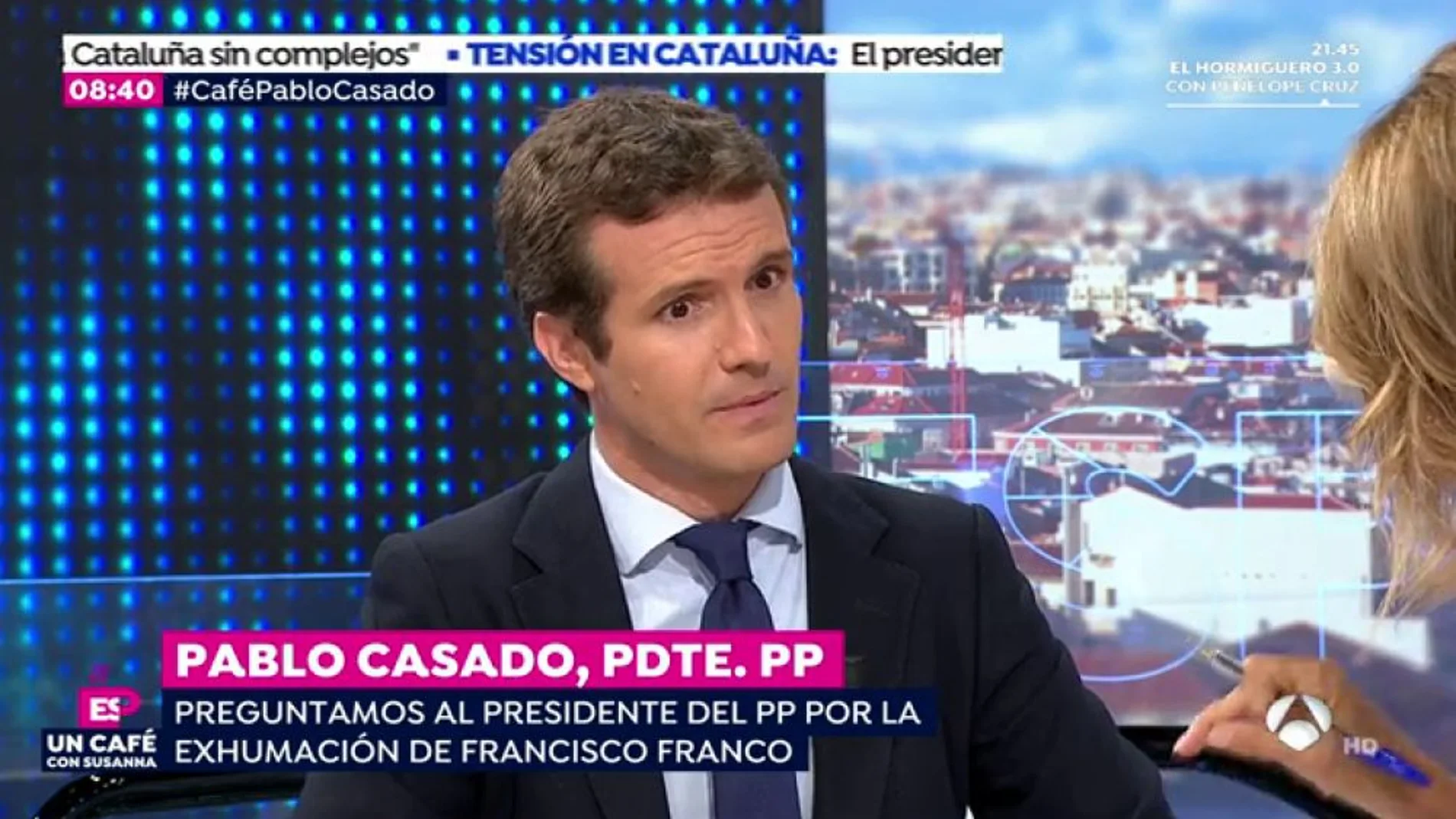 Pablo Casado durante la entrevista esta mañana en Antena3