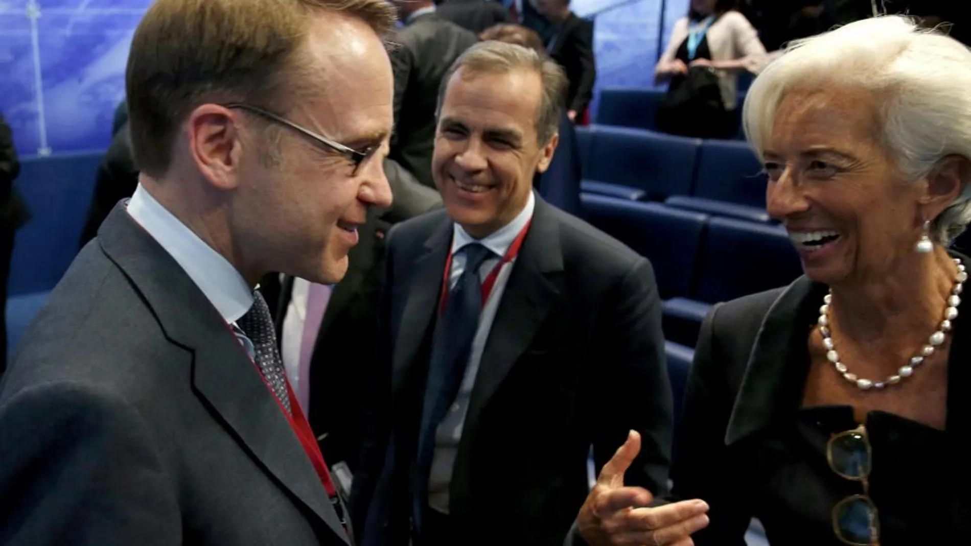 El presidente del Bundesbank, Jens Weidmann, el gobernador del Banco de Inglaterra, Mark Carney, y la presidenta del FMI, Christine Lagarde