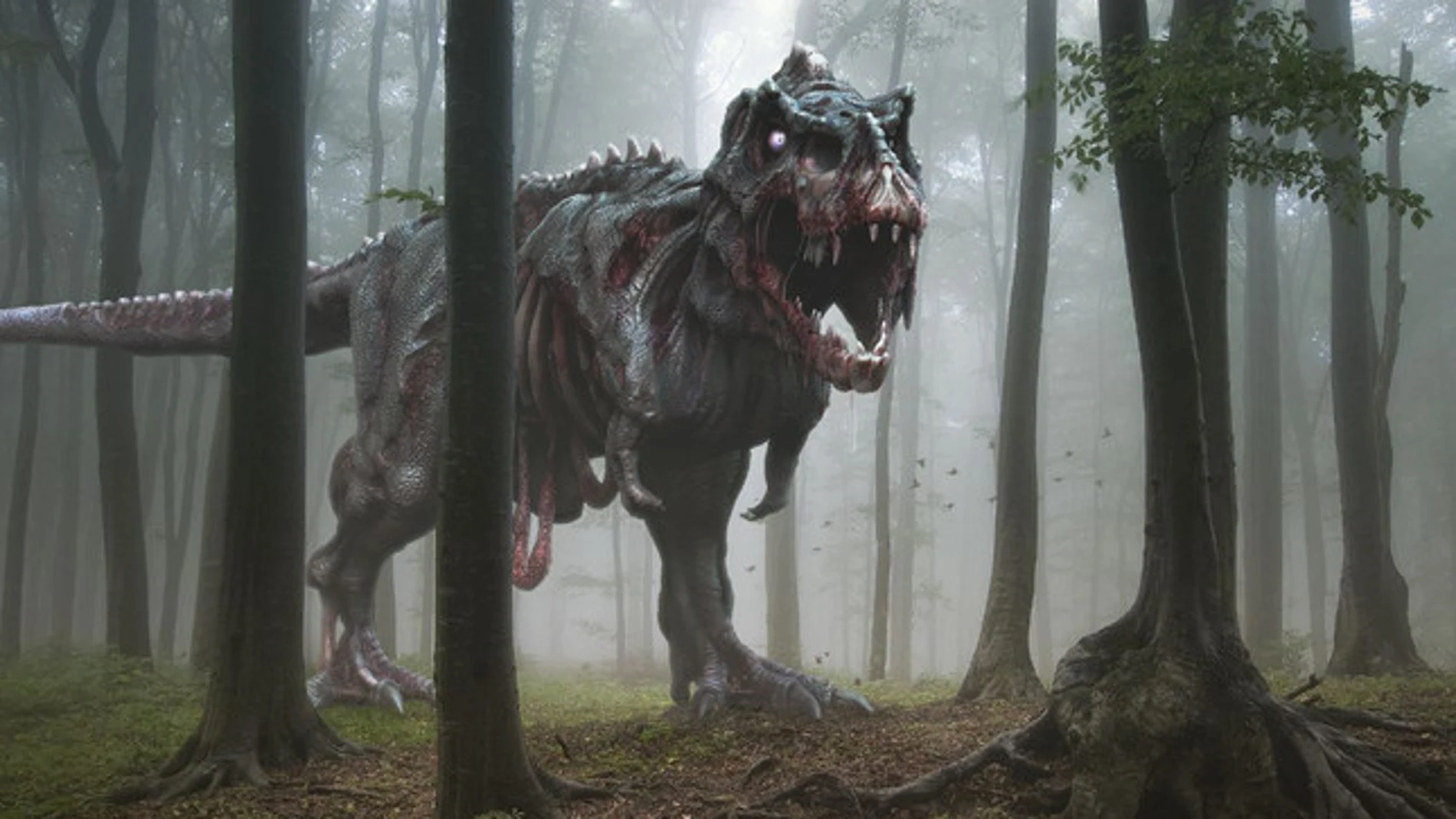 Reconstrucción artística de un zombi de Tyrannosaurus rex. Las partes que faltan son el resultado de la degradación de su cuerpo después de la muerte del animal. / Herschel Hoffmeyer