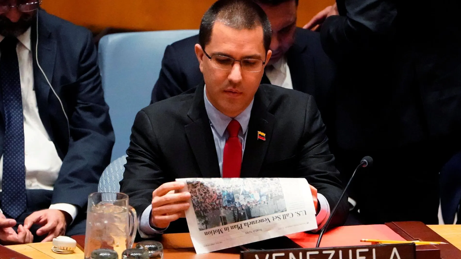 El ministro de Exteriores de Venezuela, Jorge Arreaza, este sábado en el Consejo de Seguridad de la ONU / Foto: Reuters