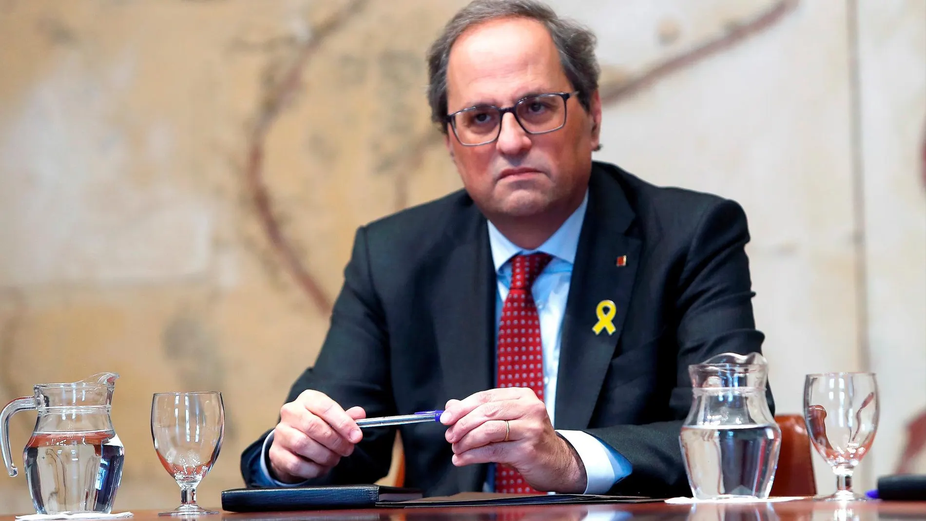 El presidente de la Generalitat, Quim Torra, durante la reunión extraordinaria del gobierno catalán