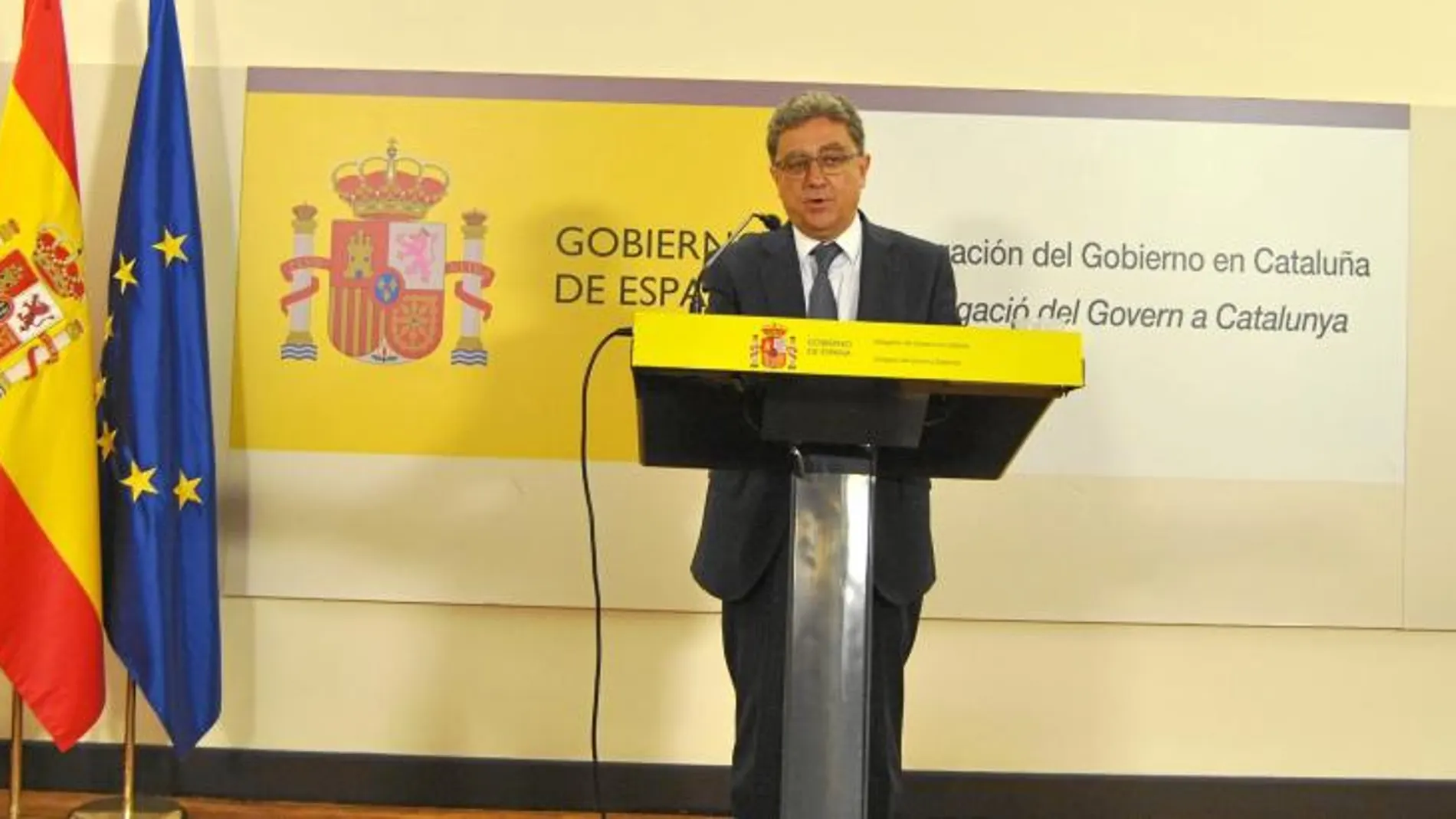 El delegado del Gobierno en Cataluña, Enric Millo, ayer, durante una rueda de prensa