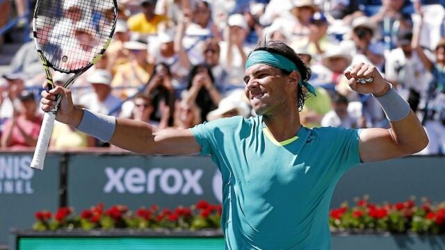 Rafa Nadal celebra su clasificación para la final de Indian Wells