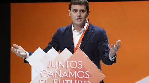 El presidente de Ciudadanos, Albert Rivera, durante su intervención en la IV Asamblea General del partido que ha abierto con un balance de su gestión de los últimos cuatro años