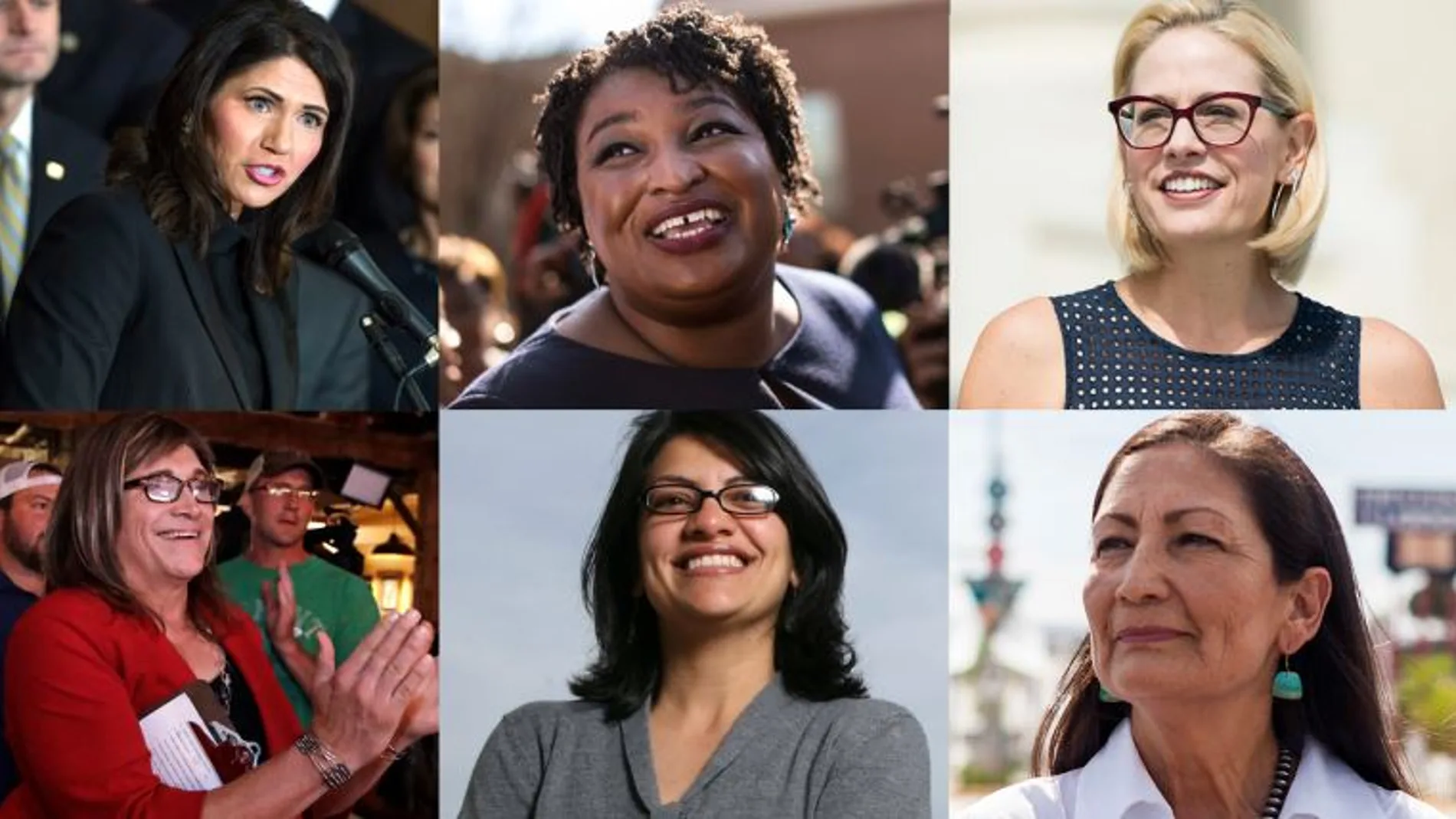 Kristi Noem, Stacey Abrams, Kyrsten Sinema, Christine Hallquist, Rashida Tlaibb y Deb Haaland