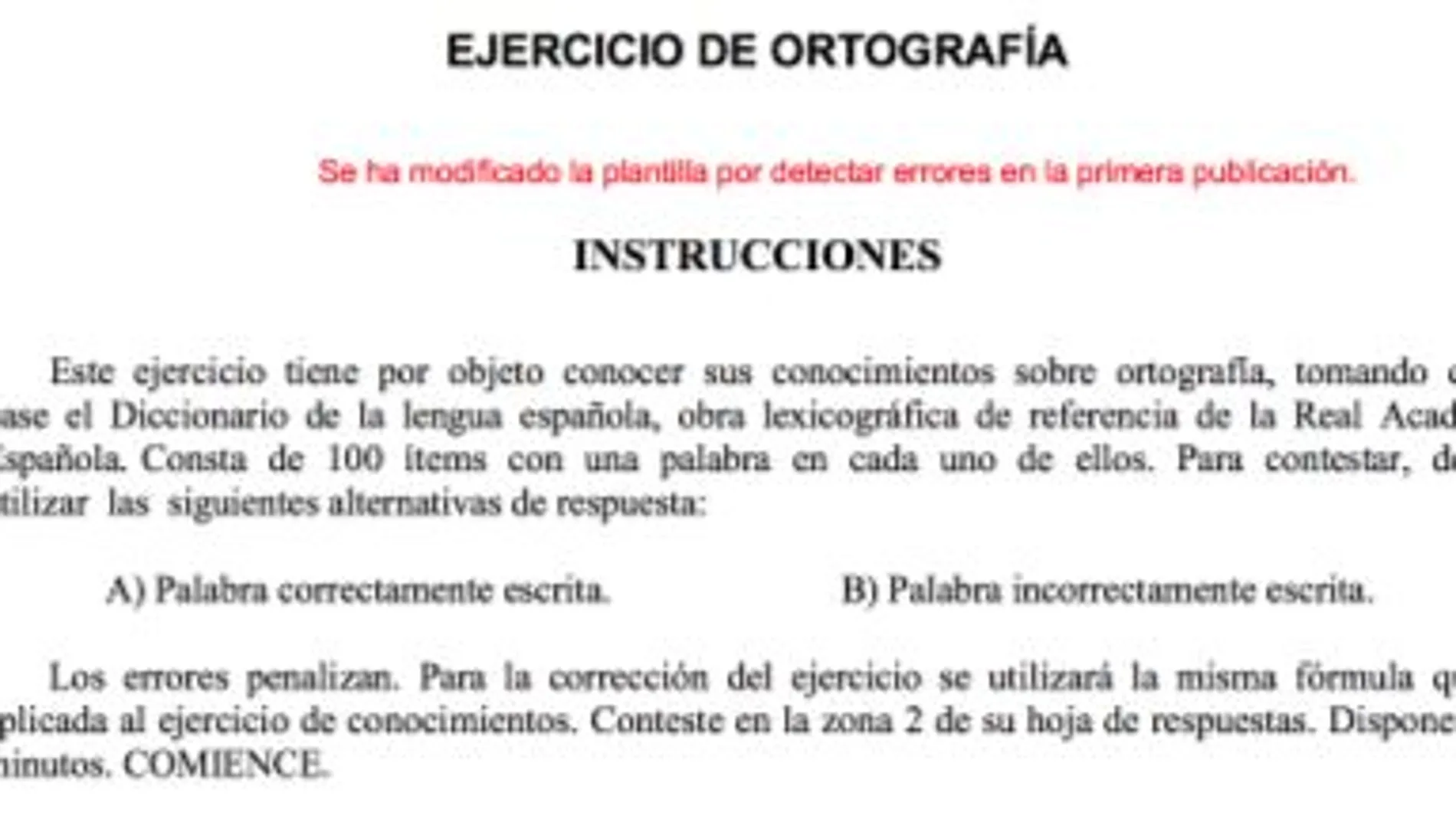 Examen de ortografía de la Policía Nacional