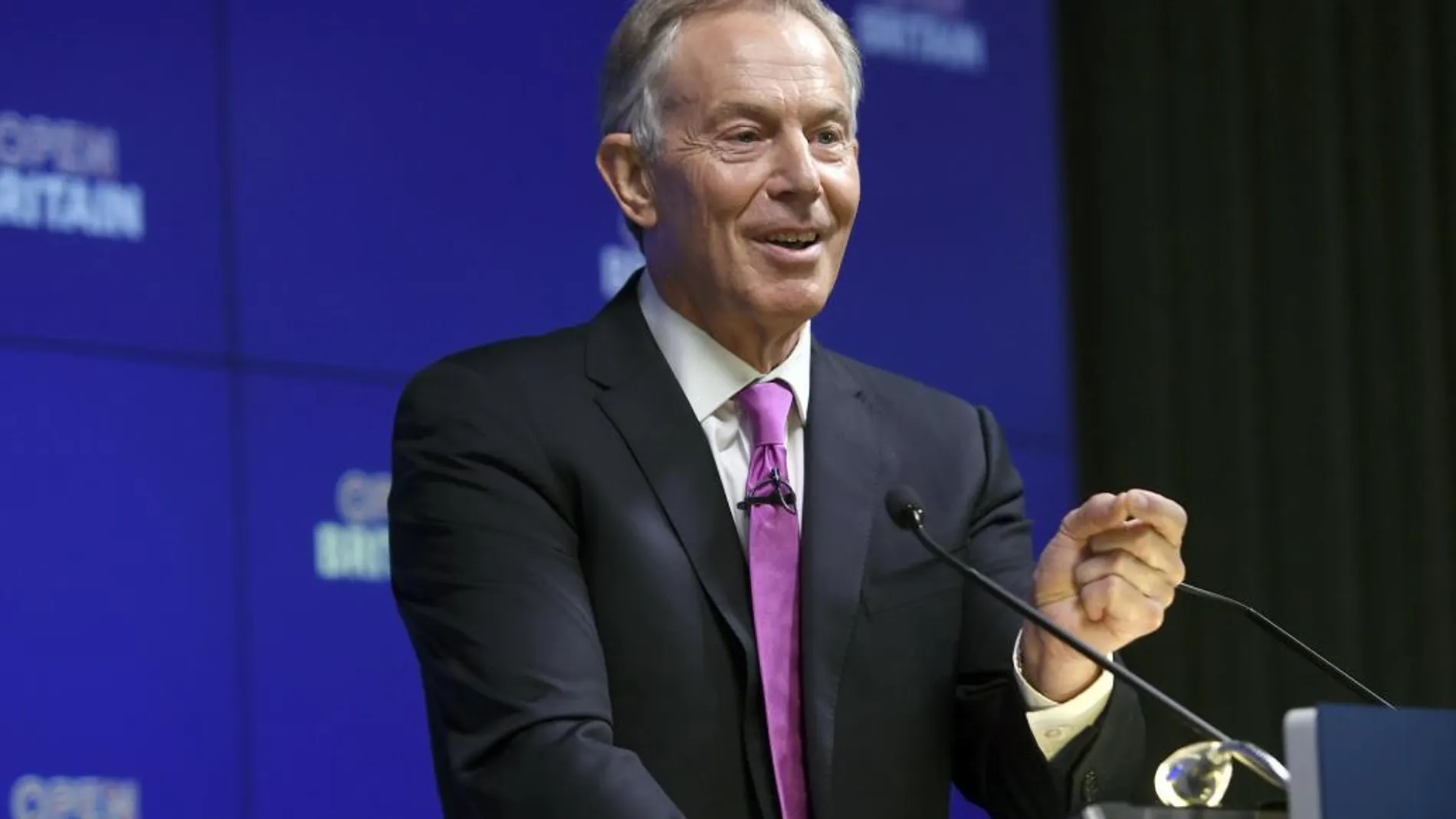 El expresidente británico Tony Blair en su intervención hoy en Londres.