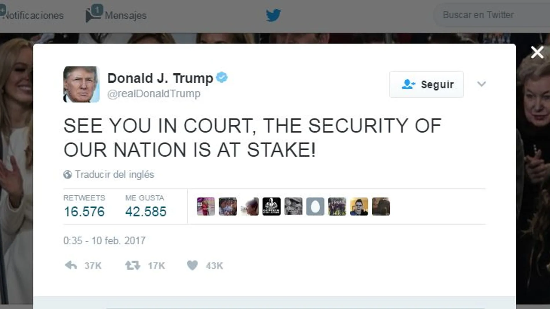Trump: «¡Nos vemos en la Corte! La seguridad del país está en juego»