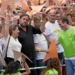 Romeva y Junqueras,ayer, durante el acto en la «Via Lliure» al que no acudió Mas