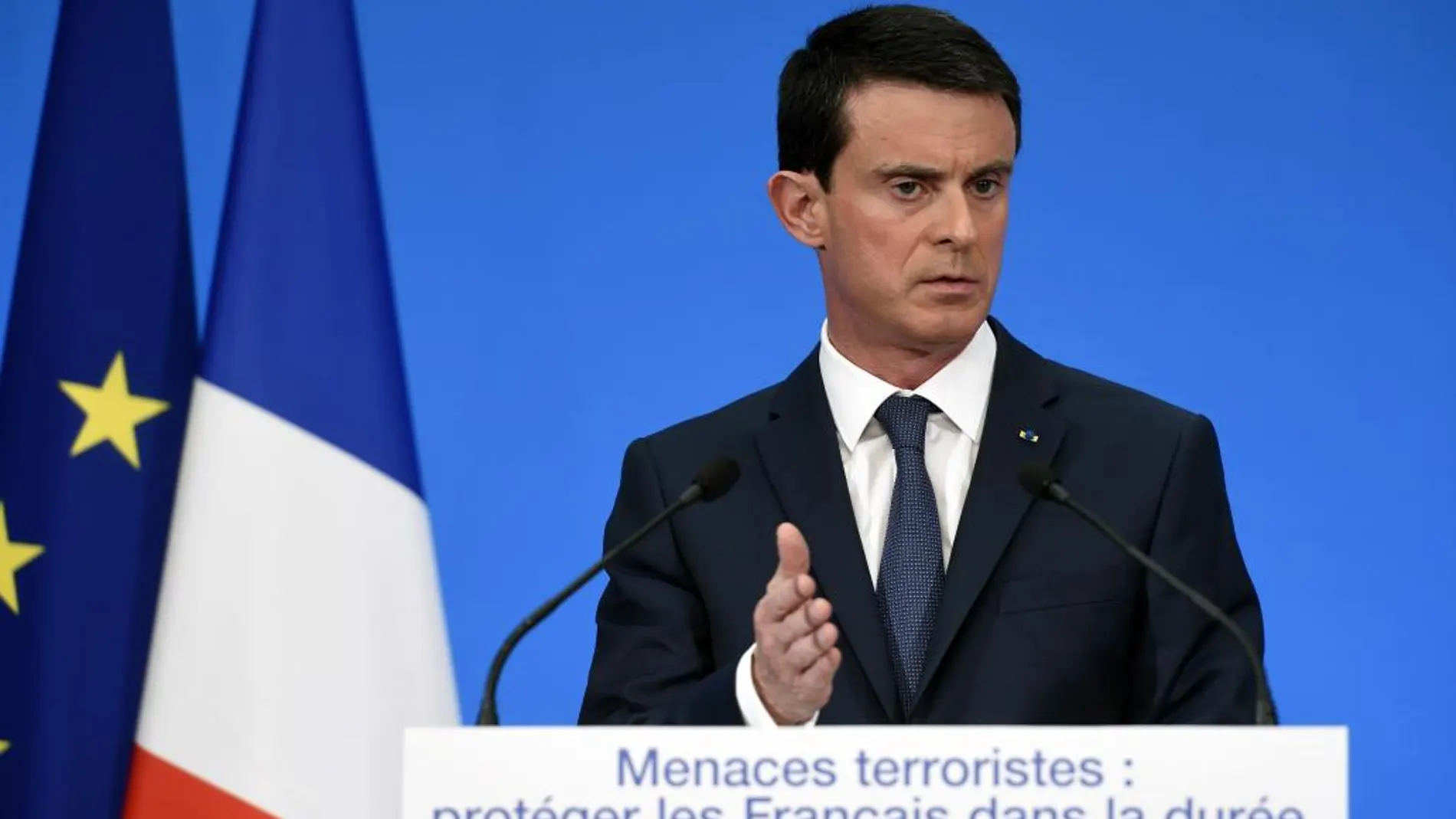 El primer ministro francés, Manuel Valls, durante la conferencia de prensa ofrecidas en el Elíseo