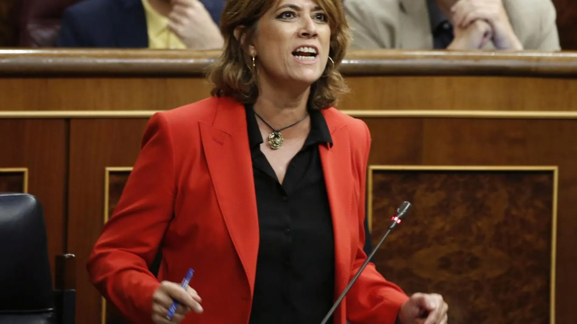 La ministra de Justicia, Dolores Delgado, durante su intervención hoy en el pleno del Congreso de los Diputados. Foto: J. Fdez.-Largo