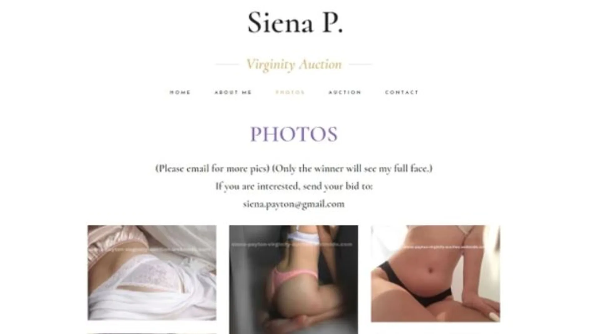 Captura de la página web donde la joven subasta su virginidad
