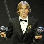 Modric, durante su discurso de agradecimiento tras recibir en Londres el premio al mejor jugador de la FIFA