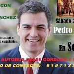 Cartel distribuido por las redes sociales en el que se anuncia los viajes para asistir al acto de Pedro Sánchez el próximo sábado en Sevilla
