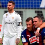 Sergio Ramos tras uno de los goles del Eibar. EFE/Juan Herrero.