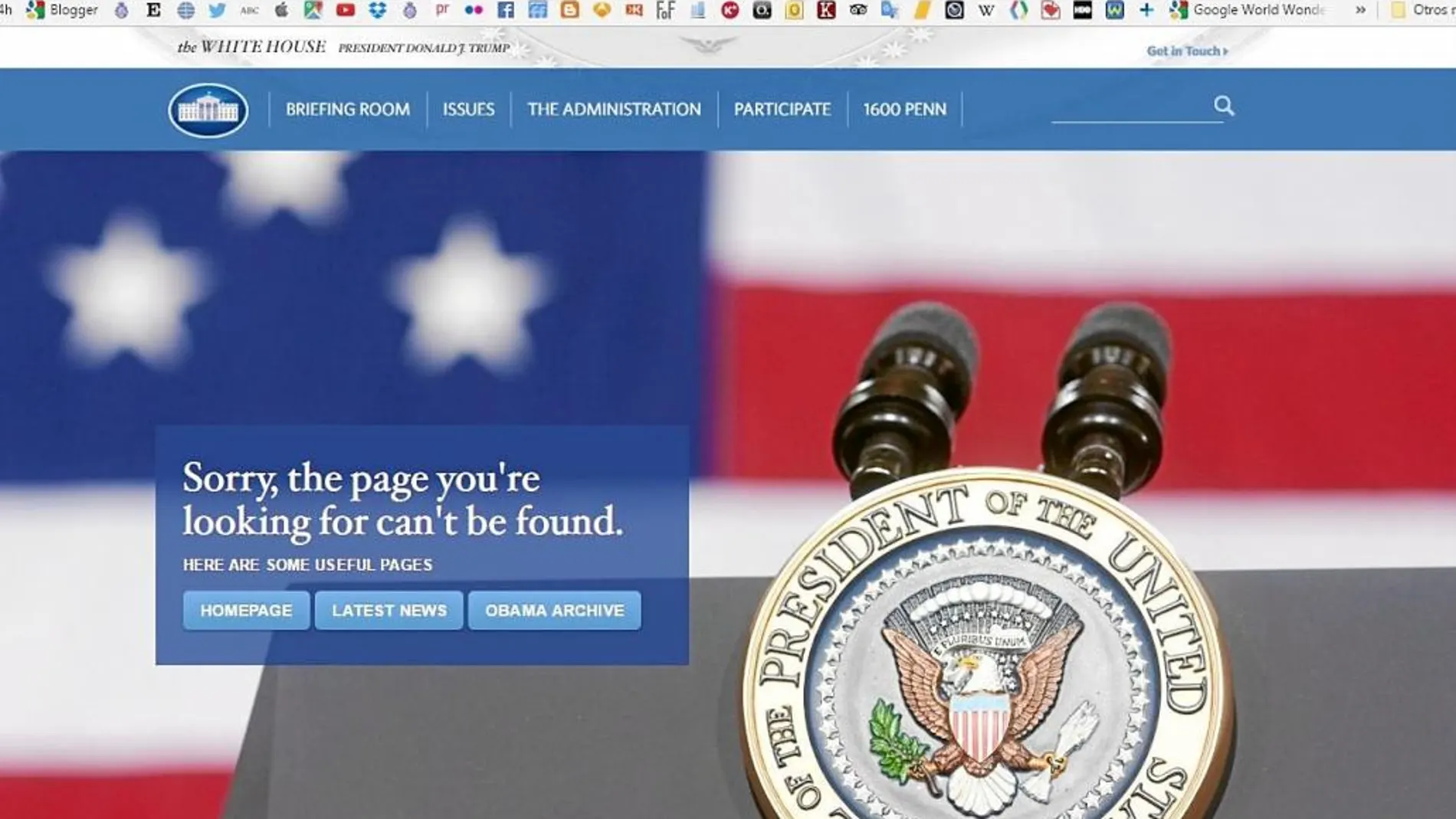 Pantallazo de ayer de la web oficial de la Casa Blanca, cuando ya no era posible acceder a la versión en castellano