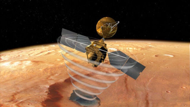 Representación artística del Mars Reconnaissance Orbiter en Marte