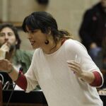 La portavoz de Podemos, Teresa Rodríguez, ayer en el Parlamento andaluz