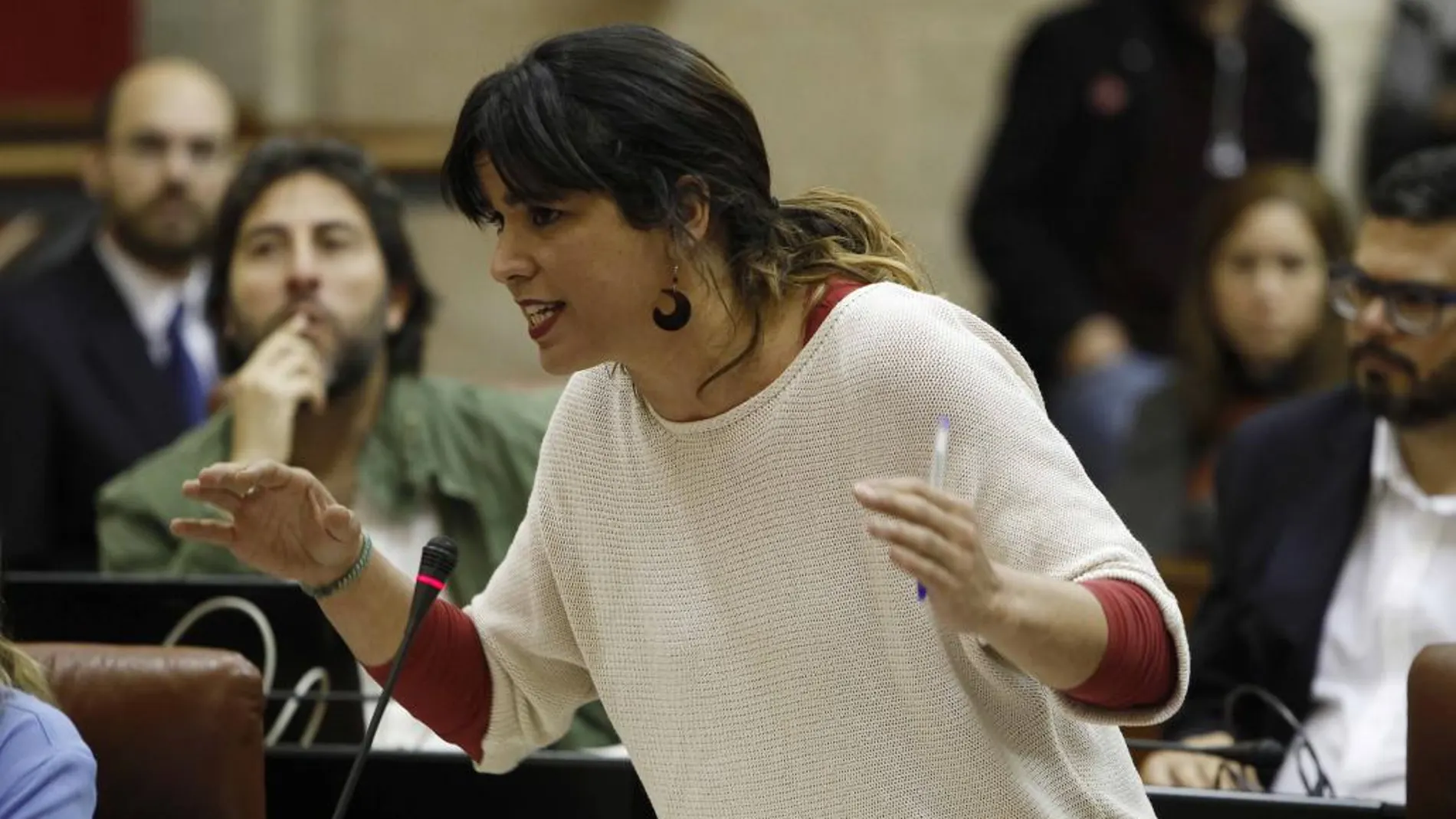 La portavoz de Podemos, Teresa Rodríguez, ayer en el Parlamento andaluz