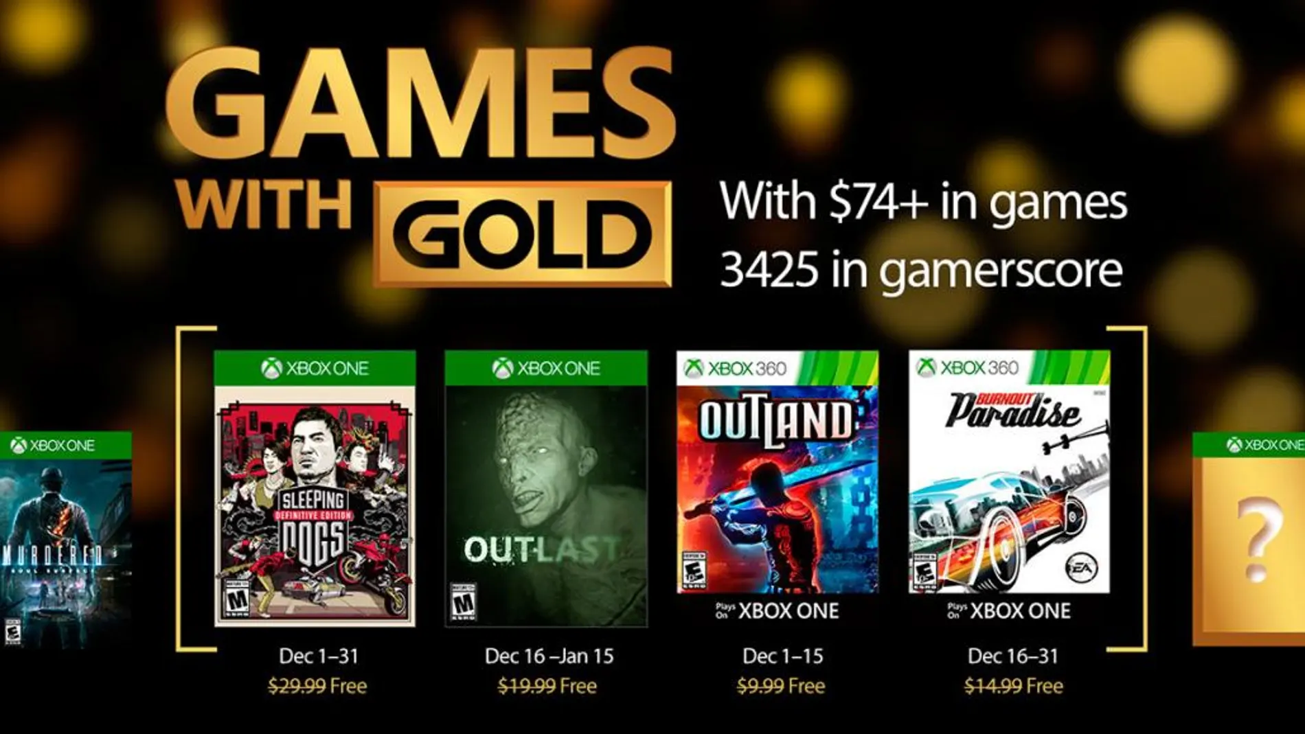 Microsoft revela los Games With Gold de diciembre