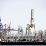Buques atracados en el puerto de Valencia por la huelga ayer