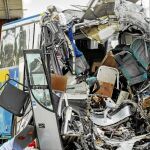 Estado en el que quedó el autobús de Alsa siniestrado el pasado lunes en Avilés