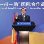 El presidente del Gobierno, Mariano Rajoy, durante la rueda de prensa ofrecida al término de la reunión del foro de la Nueva Ruta de la Seda.
