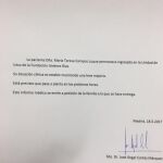 Imagen del comunicado emitido por la Fundación Jiménez Díaz