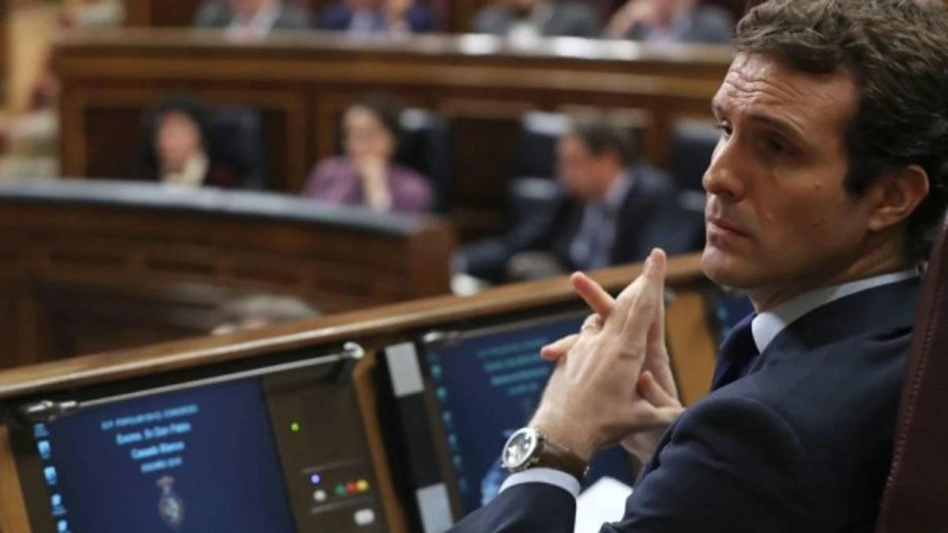 El líder del PP, Pablo Casado, en el Congreso / Efe