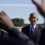 Barack Obama a su llegada a Greensboro