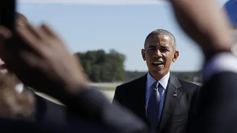 Barack Obama a su llegada a Greensboro