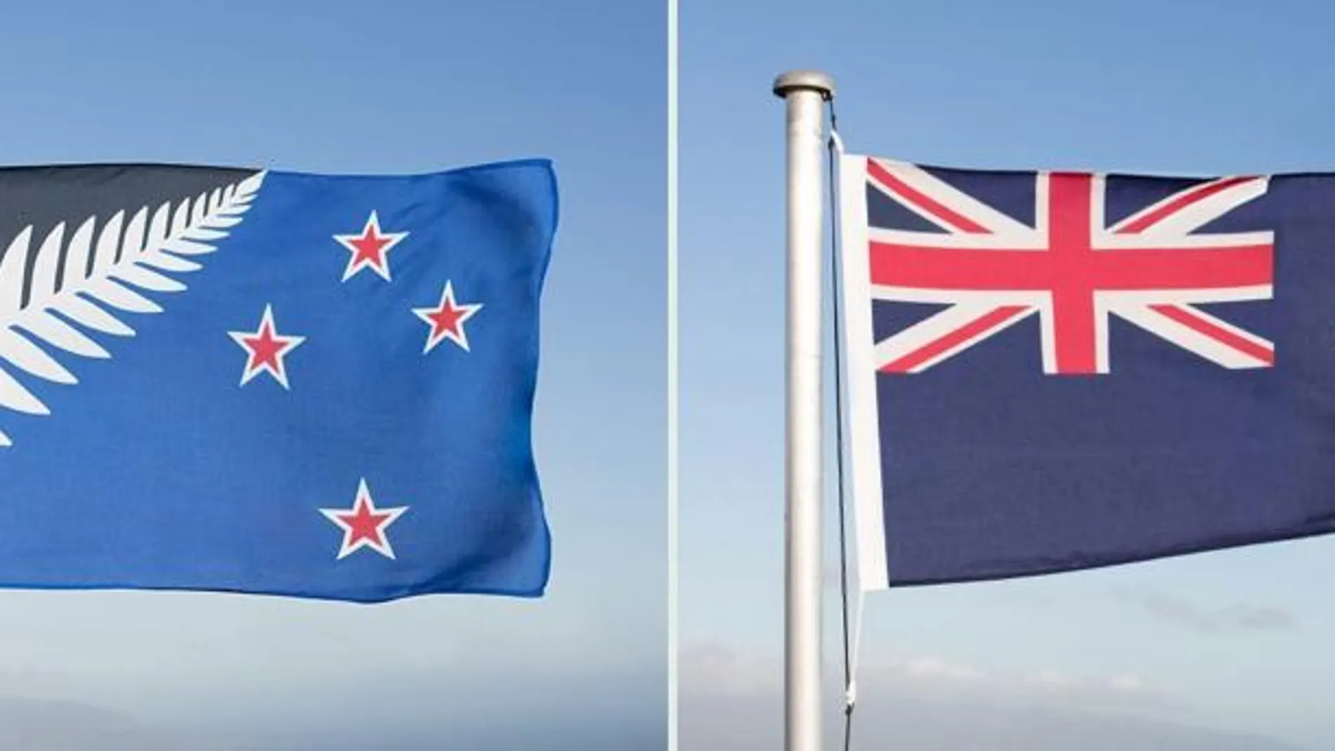 La bandera con diseño alternativo junto a la actual