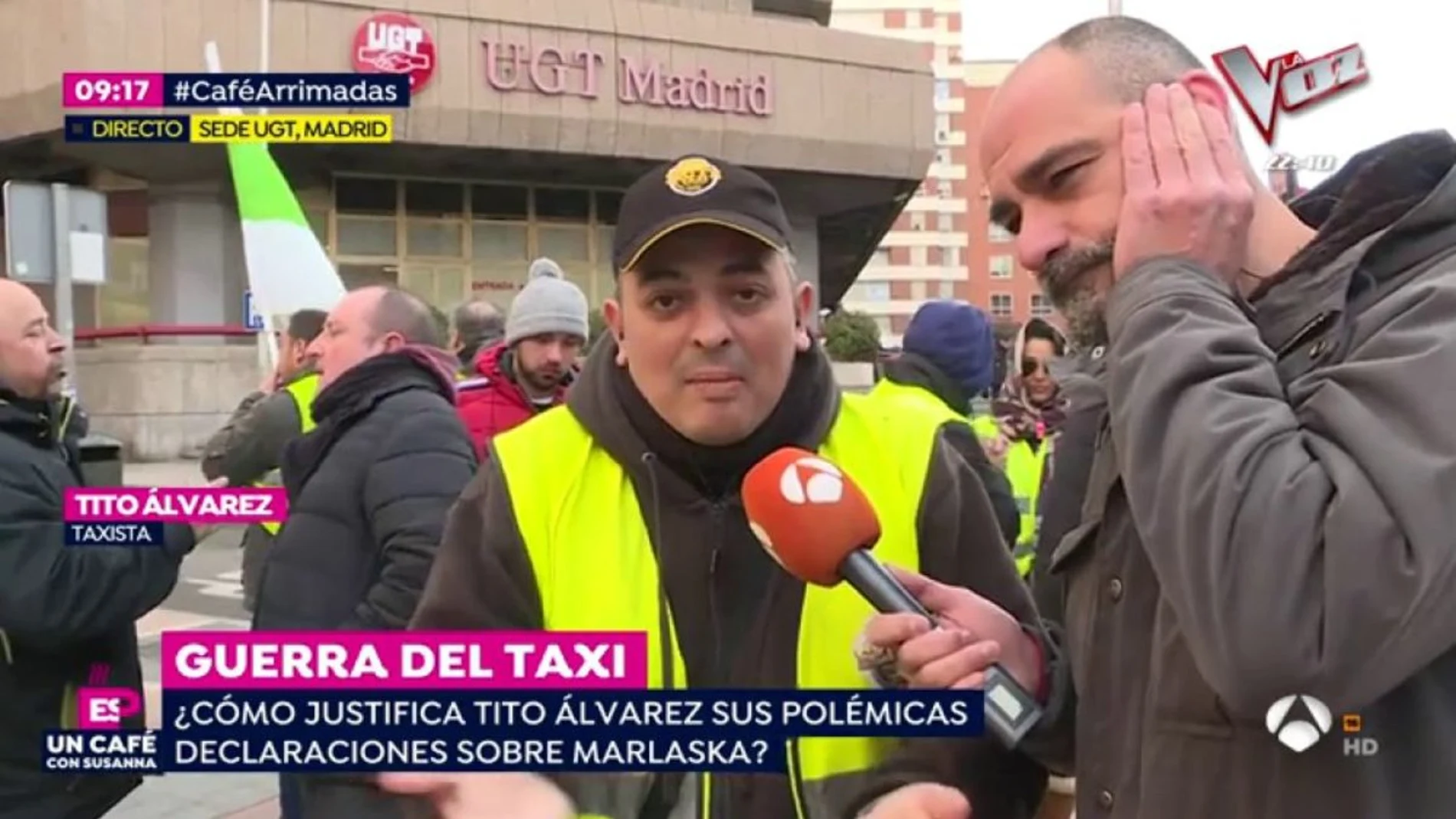Tito Álvarez, portavoz de Élite Taxi, durante la conexión en directo que tuvo con Susanna Griso en 'Espejo Público' / Antena 3