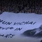 Pancarta en recuerdo del presidente del club