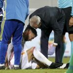 Sergio Ramos se lesiona durante el partido de la fase de clasificación del Mundial Rusia 2018, grupo G, que Albania y España disputan en el Loro Borici Stadium de Shkoder.
