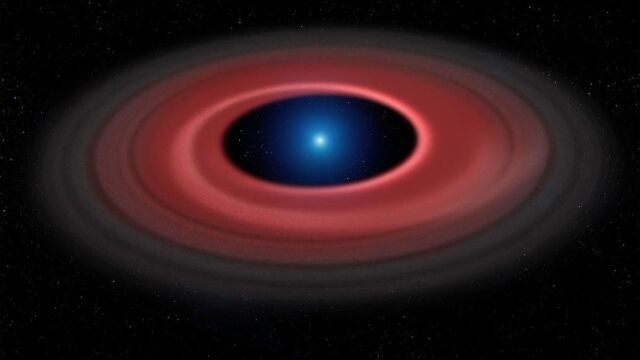 Ilustración del brillante disco de material alrededor de la enana blanca SDSS J1228+1040