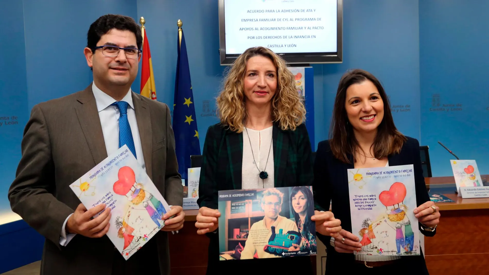 La consejera Alicia García, junto a la presidenta de ATA Castilla y León, Soraya Mayo, y el director de Empresa Familiar, Eduardo Estévez, presentan el acuerdo