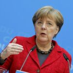 La canciller alemana, Angela Merkel, en rueda de prensa